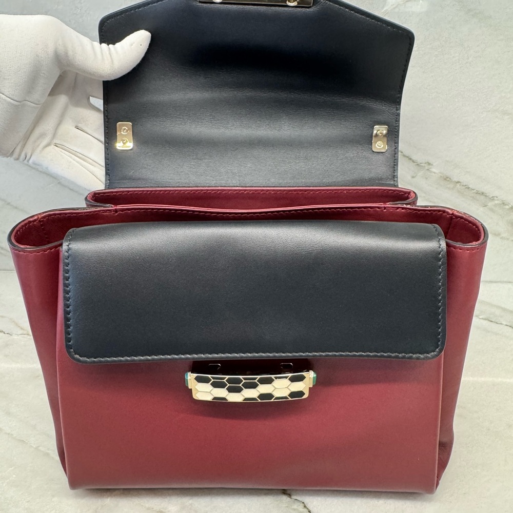 Bvlgari Burgundy/Black Leather Serpenti Viper Crossbody Shoulder Handbag - Picture 14 of 17